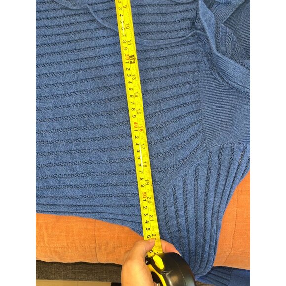 Betabrand  Womens Blue Ribbed Knit Hoodie Sweater L Large - Picture 9 of 11